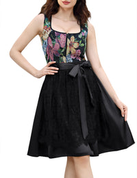 Garvee Midi Dirndl Elegantes traditionelles Oktoberfestkleid für Damen mit Spitzen-Schürze Braun/Schwarz, Größen 34-48