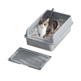Garvee Edelstahl Katzenklo Mit Deckel, 6'' Tief, Große Kapazität, Rostfrei, Mit Siebschaufel & Doppelter Katzenstreumatte, Nahtloser Hoher Rand, Leicht Zu Reinigen, Für Zuhause - Grau