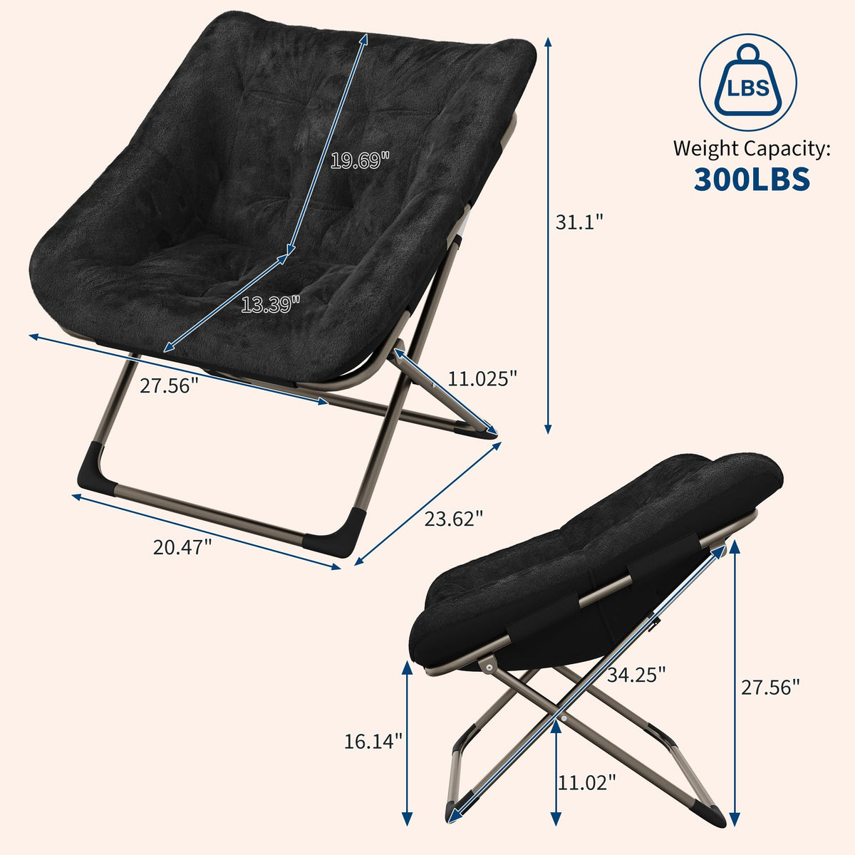 Klapp-Loungesessel, stabiler Rahmen, schwarz