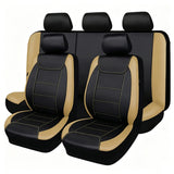 Garvee Universelle Autositzbezüge Aus PU Leder Nahtdesign Für PKW SUV Van, 9-Teiliges Set, Schwarz - Schwarz+Khaki
