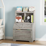 Garvee Kinder Bücherregal Mit Klappdeckel, 2-Stufig, Holz, Robust & Kratzfest, Anti-Kipp-Schutz Für Spielzimmer & Kinderzimmer, Groß, Naturholz - Grau