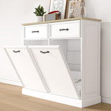 Garvee Doppel-Kipp-Müllschrank 20 Gal Holz Freistehend Mit Schublade Für Küche Und Wohnzimmer Versteckt Und Haustierfreundlich