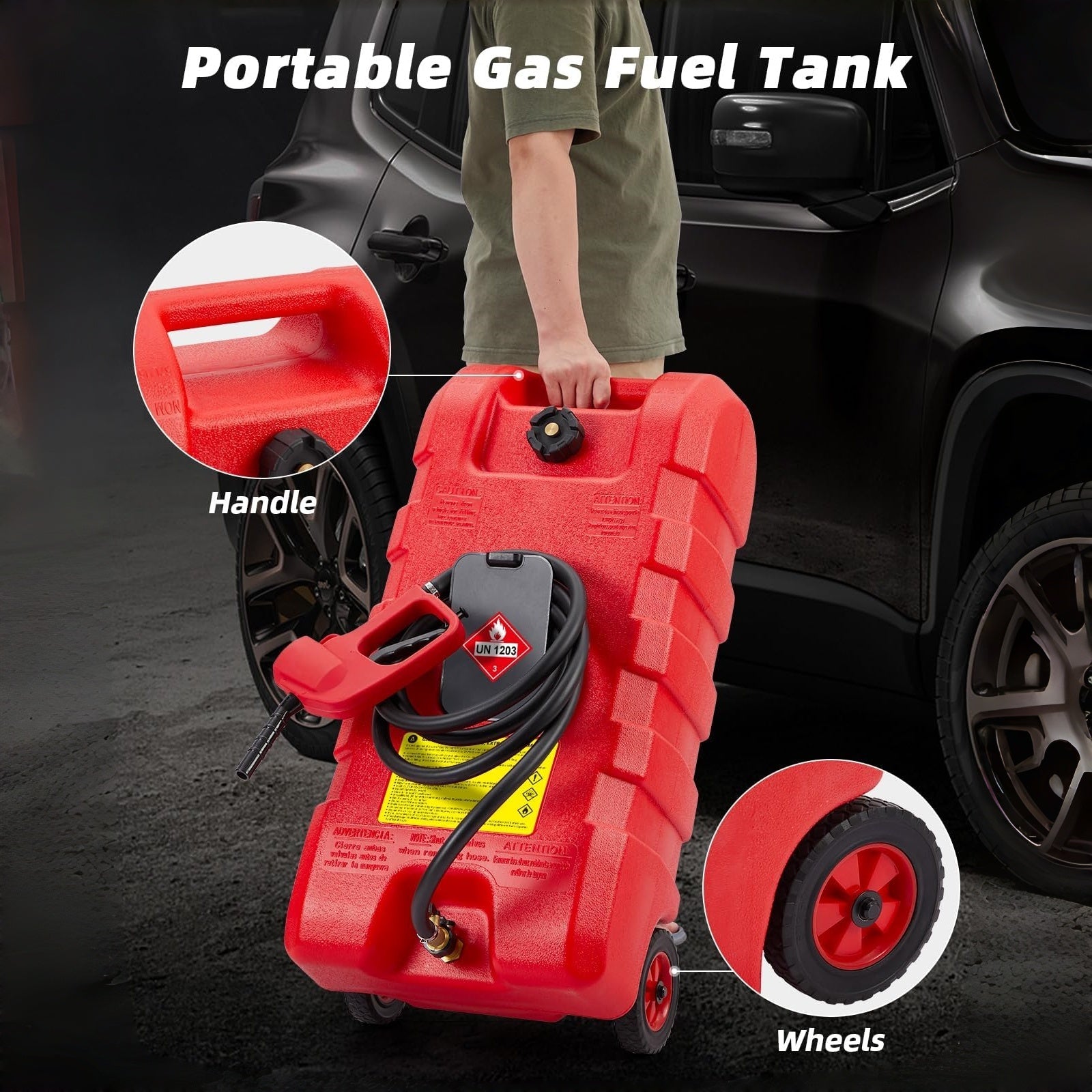 Garvee 15 Gallonen Rot Kraftstoffkanister Mobil mit Rädern Handpumpe 57L für Auto Boot Rasenmäher ATV