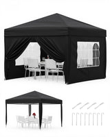 Garvee Faltpavillon 3×3 m, Wasserdicht, Mit 4 Seitenwänden, UV-Schutz 50+, Höhenverstellbar, Schwarz - Schwarz