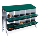 Garvee 10-Fach Hühner Nistkasten mit Standfüßen – Großes Freistehendes Modell, verzinkter Stahl, Roll-Away, 133.5 x 52 x 95 cm - Grün