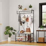 Garvee 5-in-1 Flurgarderobe mit Sitzbank und Schuhregal, 100 × 37 × 184 cm, Garderobenständer mit 9 Haken, Kleiderstange, verstellbarer Ablage und Kippschutz - Weiß