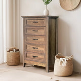 Garvee Farmhouse Kommode 5 Schubladen Vintage Holz Wasserdicht Schlafzimmer Wohnzimmer 15.7"x27.5"x44.8" Braun - braun