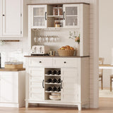 Garvee Küchenschrank 72" Hoch Mit 4 Türen, Weinregal, Schubladen, Weiß, Esszimmer, Kaffee-Bar, Holz, Verstellbare Regale