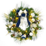Garvee Blaue Weihnachtskranz 24 Zoll Mit LED-Lichtern, Shatterproof Kugeln, Timer Für Innen & Außen, Festliche Dekoration, Blau & Silber - blau