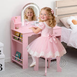 Garvee Kinder Schminktisch Mit LED Licht, Hocker, Bücherregal, MDF, Pink, Für Mädchen 3-9 Jahre, Schlafzimmer & Spielzimmer - Rosa
