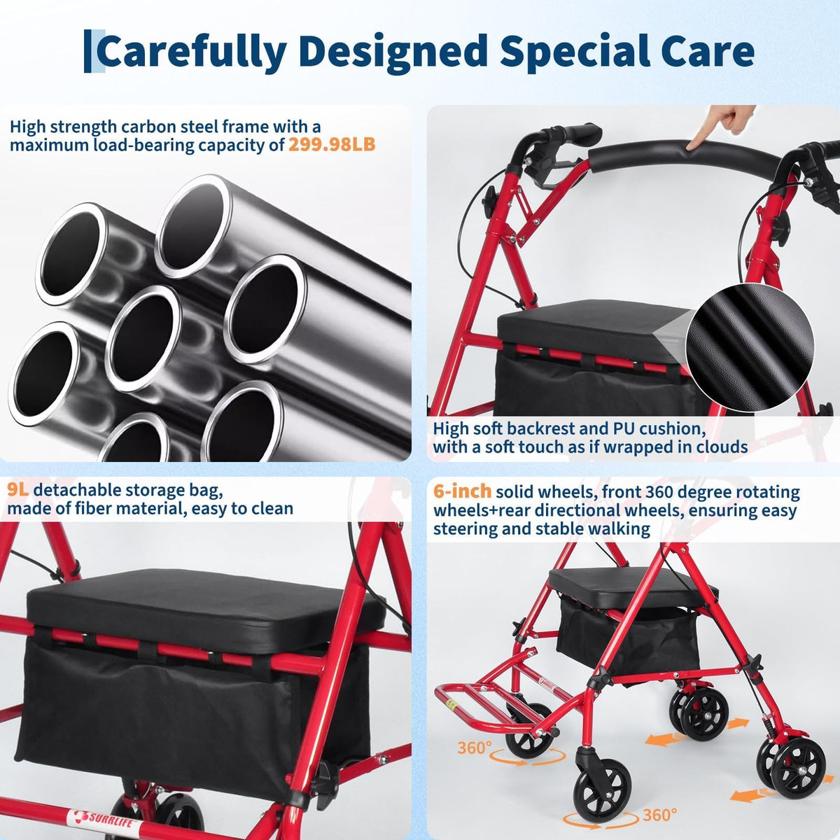 Garvee Rollator mit 15 cm PVC Rädern für ebene Flächen