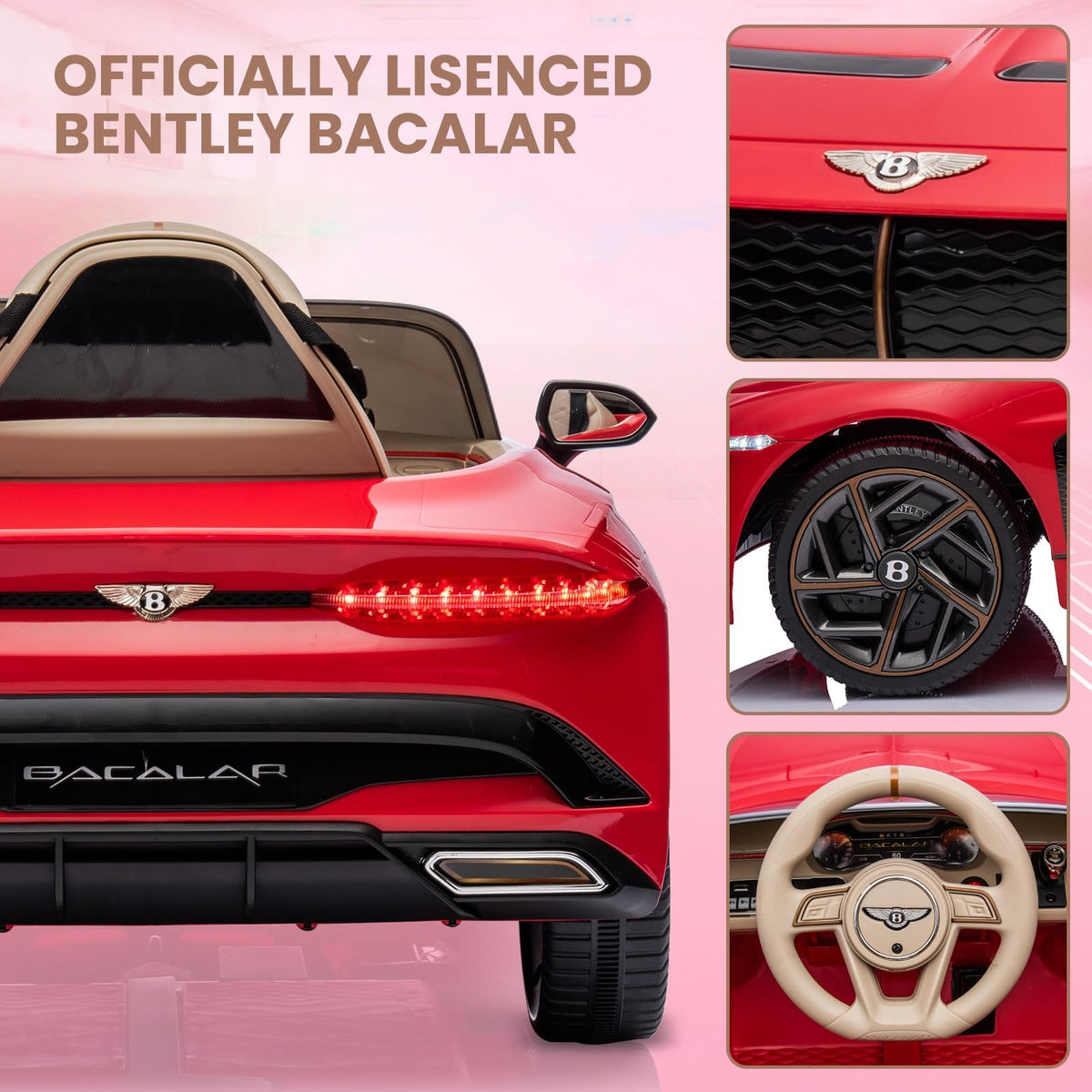 Garvee Kinder Elektroauto Bacalar 12 V Rot mit LED-Licht