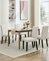 Garvee Esszimmerstühle 4er-Set, mit Rücklehne, gepolstert mit Stoff, mit Ziernägeln, Beige - Beige