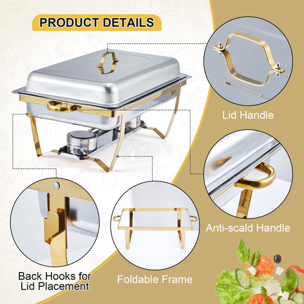 Garvee Chafing Dish 2er-Set – je 7,6 L rechteckig aus Edelstahl in Gold – Schneller Aufbau und einfache Handhabung