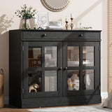 Garvee 35.4" Sideboard Buffet Cabinet Mit Glas Tür, Verstellbare Regale, Soft-Close, Holz, Schwarz, Modern Für Esszimmer Und Küche - schwarz
