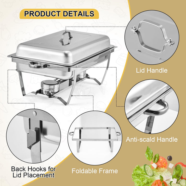 Garvee Chafing Dish 2er-Set – je 7,6 L rechteckig aus Edelstahl in Silber – Stabiles Gestell und sicherer Stand