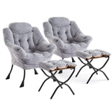 Garvee 2er-Set Relaxsessel mit Hocker aus Teddystoff, ergonomisch, Stahlrahmen, für Wohnzimmer und Büro, Grau - Grau