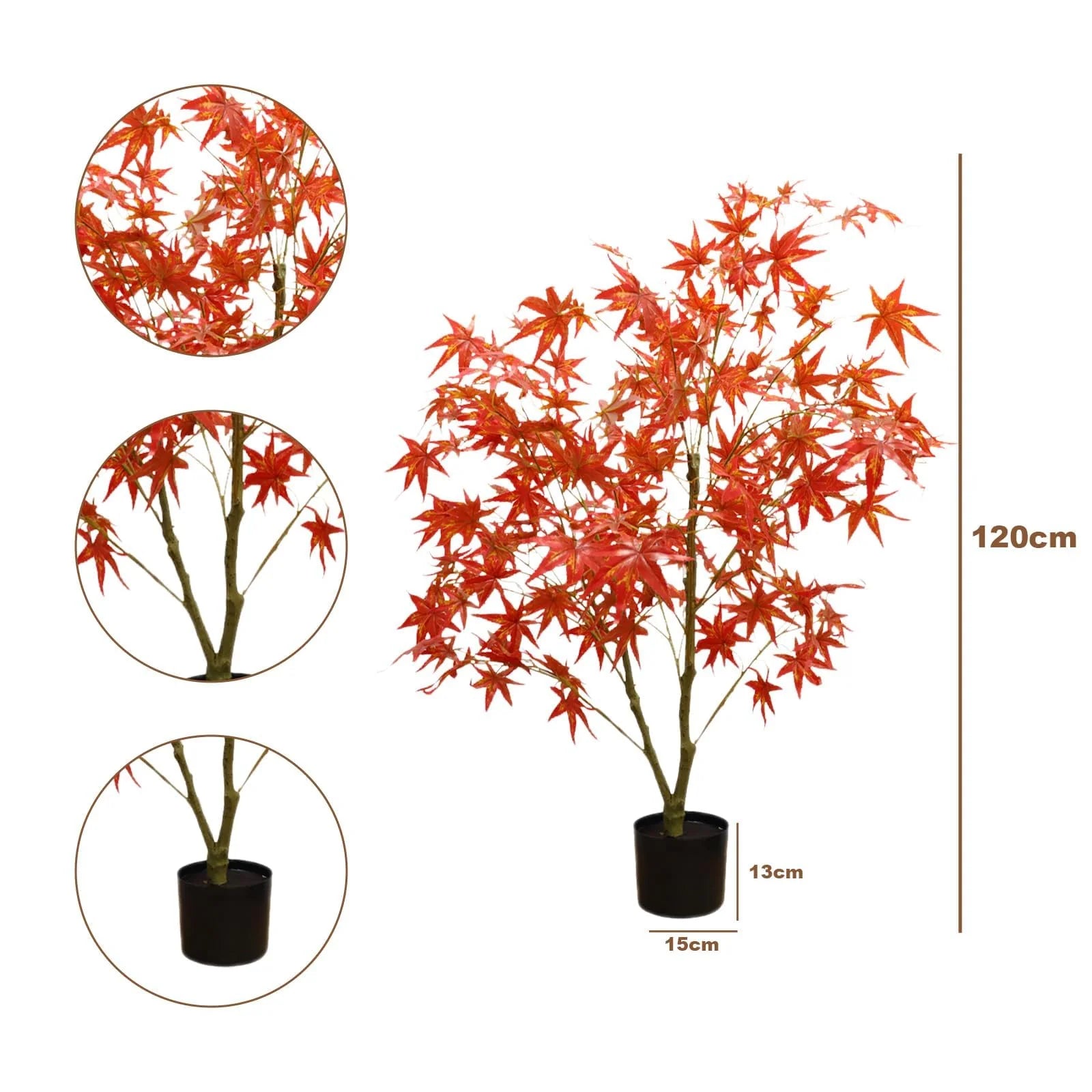 GARVEE 2er-Set Künstliche Ahornbäume 120 cm, Herbstliche Kunstpflanzen mit Pflanzgefäß, Realistische Rote Herbstblätter, Pflegefrei und Schwer Entflammbar, Für Zuhause & Erntedankfest