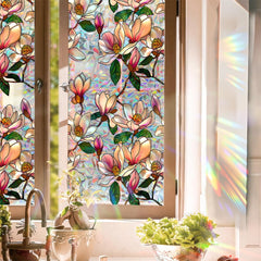 GARVEE Fensterfolie Selbsthaftend Blickdicht Anti-UV Pflanzen Blumenmotiv 43x200cm
