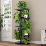 Garvee Pflanzenständer Hölzern Metall Für Innen Und Außen, Mehrstufiges Eck Blumenregal Für Balkon Garten Wohnzimmer, Robust, Platzsparend, Braun - Braun