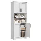 Garvee Hoher Badezimmerschrank Mit 4 Türen, Verstellbaren Regalen, MDF, Freistehend, Weiß, Für Bad & Küche 24.4"W x 11.9"D x 67"H
