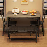 Garvee Esstisch Set 4 Personen, Tisch Mit 2 Stühlen & Bank, MDF & Stahl, Platzsparend - Grau