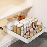 Garvee Herausziehbarer Schrankorganisator 35 × 43 × 7 cm Edelstahl Nano-Klebe-Folie Ausziehbares Regal Weiß, mit Stauraum - Weiß