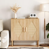 Garvee Buffet-Schrank Mit Stauraum Rattan-Dekor 2 Türen Naturholz Sideboard Wohnzimmer Esszimmer Natur