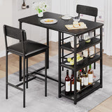 Garvee Esszimmertisch-Set Für 2 Mit Gepolsterten Barhockern, 3 Ablagen, Robustem MDF & Stahl, Rustikales Schwarz, Platzsparend, Ideal Für Kleine Räume - Schwarz