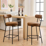 Garvee 30" Moderne Bouclé Barhocker Mit Rücken- & Fußstütze Für Kücheninsel & Esszimmer, 4" Polster, Metallgestell, Schwarz - Leder | Karamellbraun