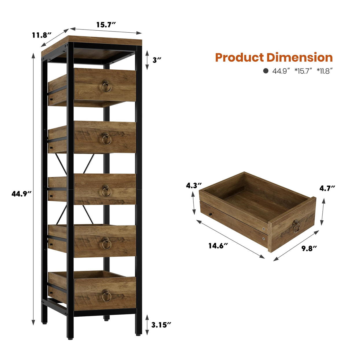 Holz Metall Regal mit Schubladen
