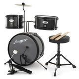 Garvee Kinder Schlagzeug Set 3-teilig AD-100, Komplettes Musikinstrument für Kinder mit Bassdrum, Toms, Becken und Hocker, Kompaktes Design für Anfänger - Schwarz - 