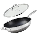 Garvee Hybrid 33 cm Wok mit Deckel, PFOA-Frei, Antihaft Edelstahl, Induktionsgeeignet, Honigwaben-Technologie, Spülmaschinenfest, für Schnelles Braten, Silber