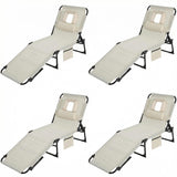 GARVEE Sonnenliege Klappbar, 5-Fach Verstellbar mit Gesichtsöffnung, Wasserabweisende Gartenliege mit Kissen & Seitentasche für Strand, Terrasse & Garten, Beige, 4er-Set - Beige