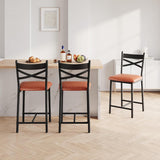 Garvee Barhocker 4er-Set, 56 cm, mit Rückenlehne & Fußstütze, gepolstert, Stahl & PU-Kunstleder, Braun - Braun