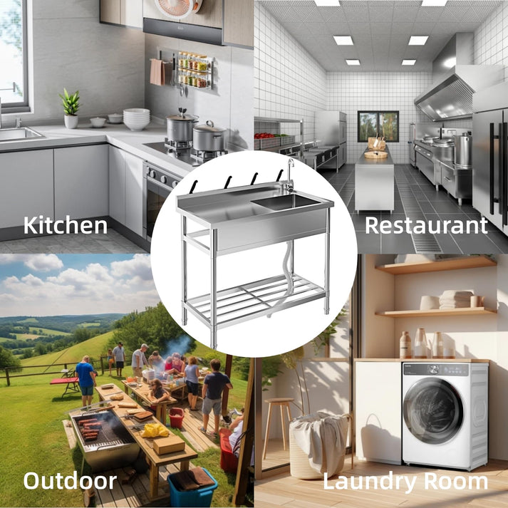 Spülbecken mit Einlaufrohren für Warm- und Kaltwasser in verschiedenen Einsatzbereichen