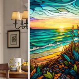 Garvee PVC Fensterfolie Seaside Sunset Motiv 45x100cm Bunt Nicht Klebend Wiederverwendbar Für Wohnzimmer & Büro - Wie gezeigt