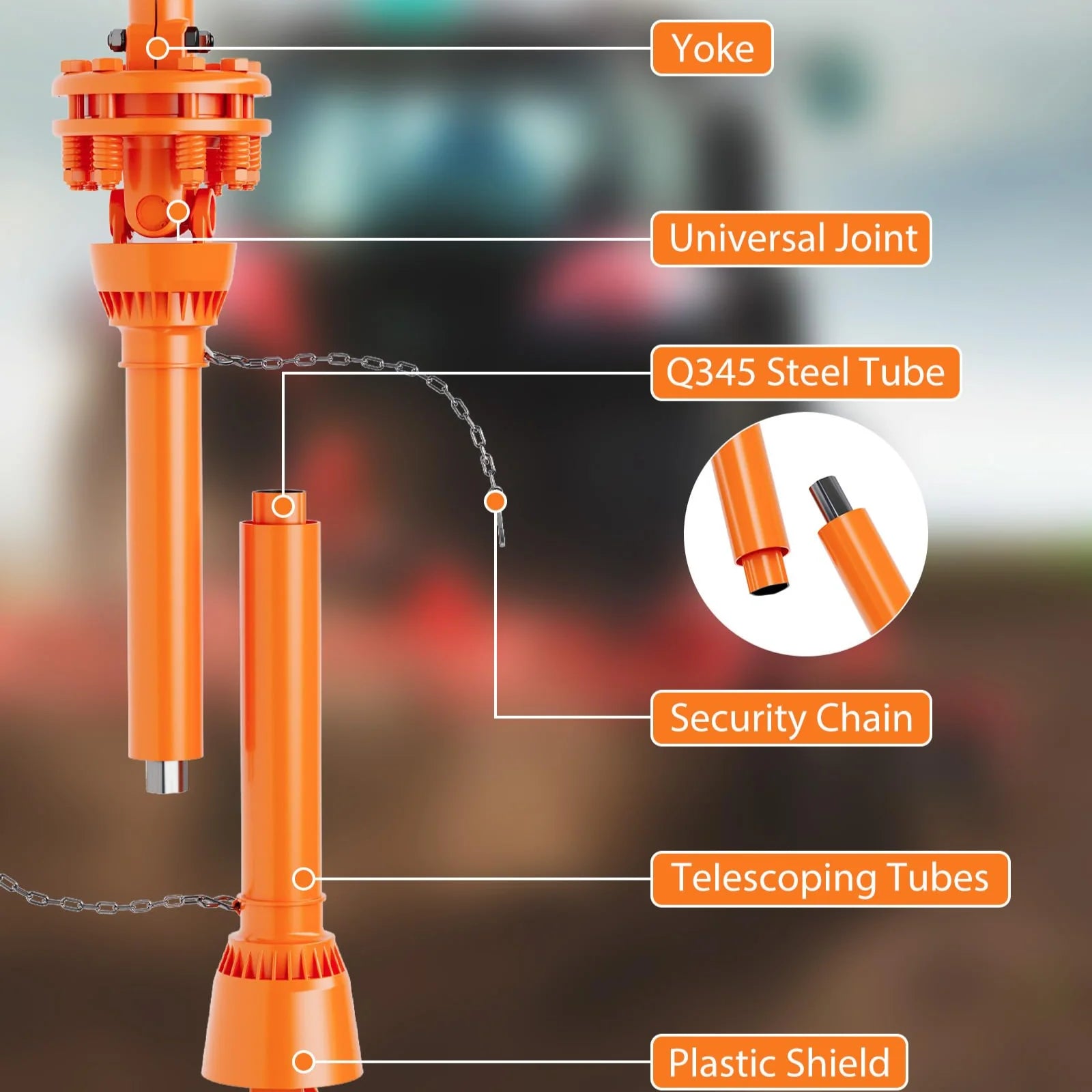 GARVEE PTO Gelenkwelle 80–105 cm, Serie 4, 6-Zahn, 35 mm Anschluss, Stahl-Zapfwelle für Traktor, Mulcher & Landwirtschaft