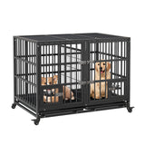 Garvee Heavy Duty Hundebox 42 Zoll Mit Doppeltür, 360° Schwenkbare Räder, Metallrahmen, Herausnehmbare Schale, Trennwand, Indoor Für Kleine Bis Große Hunde, Schwarz - Schwarz