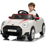 GARVEE MINI Cooper Kinder Elektroauto 12V mit Fernbedienung, LED-Lichtern, Musik & Sicherheitsgurt, Elektroauto für Kinder ab 3 Jahren, Weiß - Weiß