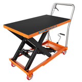 Garvee Hydraulischer Hubtischwagen mit 72,4 cm Hubhöhe, Fußpedal, 360°-Lenkrollen, hinteren Bremsen und rutschhemmender Gummimatte, für Lager und Werkstatt, Orange/Schwarz - Orange + Black