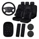 Garvee 15-Teiliges Funkelndes Autositzbezug-Set Für Frauen Mit Kristall-Lenkradbezug, Samtig Atmungsaktiv, Universell, Mit Mittelkonsole, Alltag Und Events - Wie gezeigt