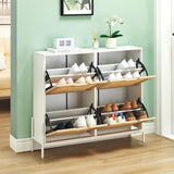 Garvee Schuhschrank Schmal Rattan Schuhkipper Mit 4 Klappen Für Flur Eingang 100x24x88 cm Weiß - Weiß