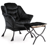 Garvee Lazy Chair Mit Ottoman Moderner Akzentstuhl Mit Armlehnen & Seitentasche Für Wohnzimmer & Büro Bequemer Kunstpelz-Lesesessel Ergonomisch Stabil - 