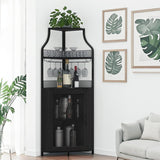 Garvee Gebogenes Eck-Weinregal mit 12-Farben-LED, MDF & Metall, verstellbare Ablagen und Glashalter für Hausbar, Schwarz - Schwarz