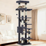 GARVEE Großer Kratzbaum für Katzen 188 cm, Stabiler Katzenkletterbaum mit 11 Sisal-Kratzpfosten und Hängematte, Mehrstöckige Katzenmöbel aus Holz und Plüsch für Wohnung, Dunkelgrau - Dunkelgrau