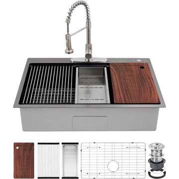 Garvee Silbergrau Edelstahlspüle Drop-in, 76,2 x 45,7 cm, 22,9 cm tief – 1 Becken mit Zubehörset für Küche & Bar