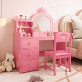 Garvee Kinder Schminktisch mit Spiegel & LED – 2-in-1 Design, MDF Holz, Rosa - Rosa