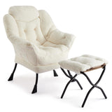 Garvee Relaxsessel mit Hocker, großer Lesesessel, atmungsaktiver Stoff, für Wohnzimmer und Büro, Blau - Weiß