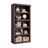 Garvee Dreifach Breites 4-Stöckiges Bücherregal Mit Stabile Holzstruktur Für Wohnzimmer, 67.4" H x 31.5" B x 12.8" T, Kirschholz - Grau